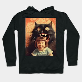 Vintage Little Girl and Creepy Cat - Enchanting Retro Art Hoodie